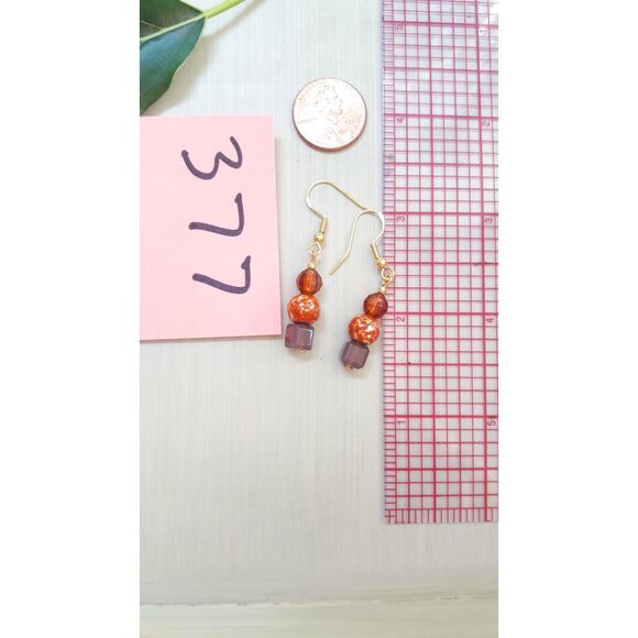 boho earrings 377#mfs Petite Orange earrings mushroom glass bead mix dainty earr - Picture 6 of 6